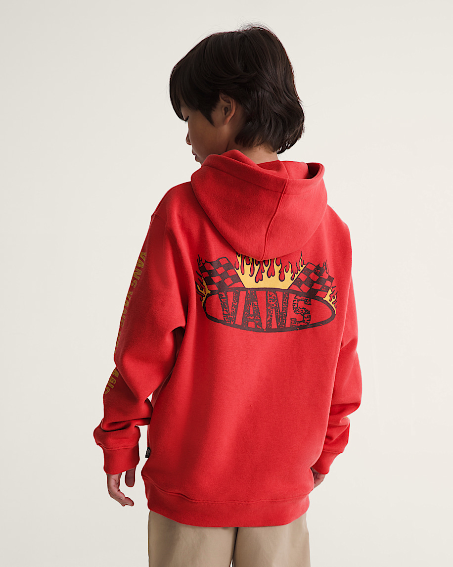 Kids Racing Flames Pullover Hoodie VANS Crimson Haze Red ALT3