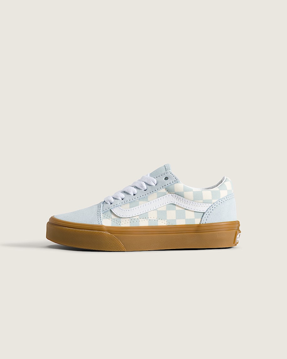 Little Kids Old Skool Shoe VANS Gum Checkerboard Dawn Mist Blue HERO