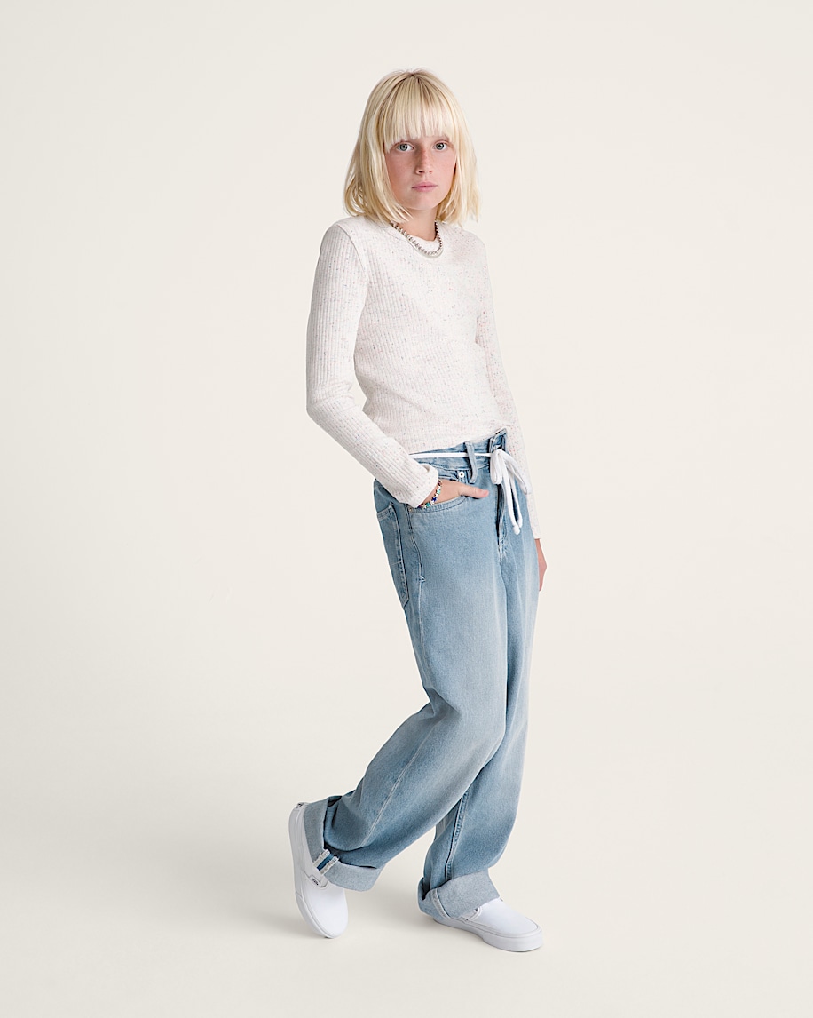 Kids Teri Confetti Rib Long Sleeve Shirt VANS Marshmallow White ALT5