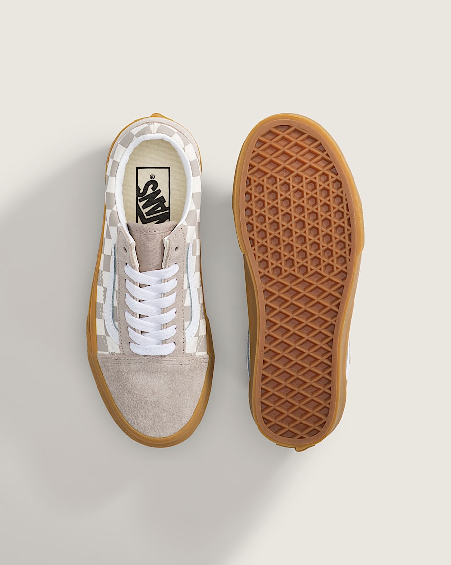 Big Kids Old Skool Shoe VANS Gum Checkerboard Mushroom Brown ALT2