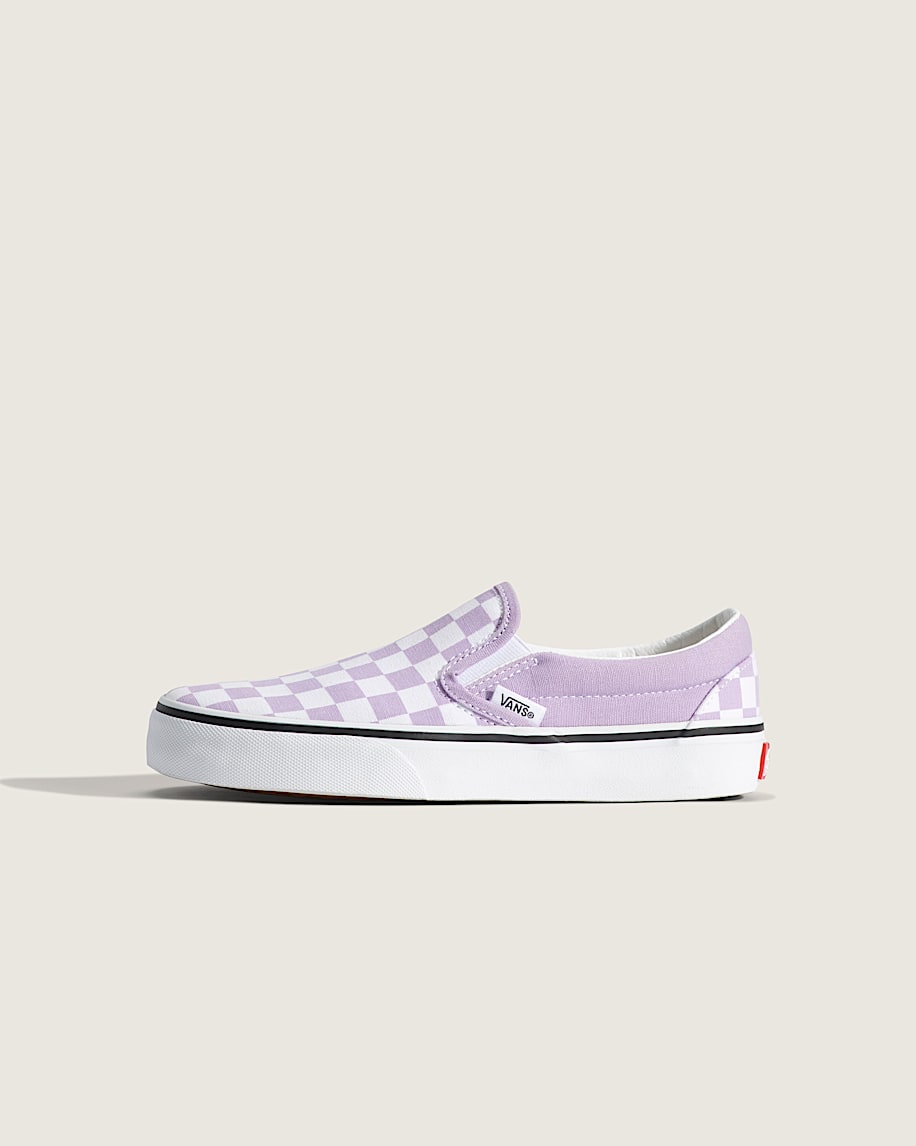 Big Kids Classic SlipOn Checkerboard Shoe VANS Checkerboard Soft Orchid Purple HERO