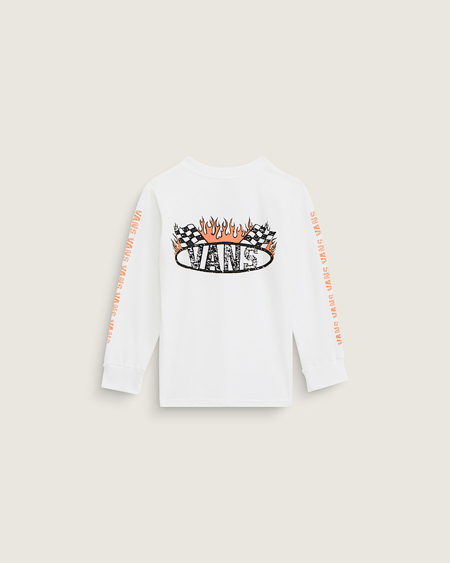 Little Kids Racing Flames Long Sleeve T-Shirt in White | Vans