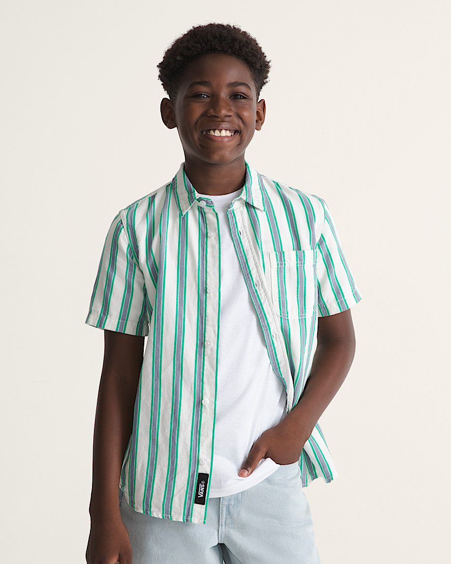 Kids Lawson Stripe Shirt VANS White  Vivid Verdant Green ALT2