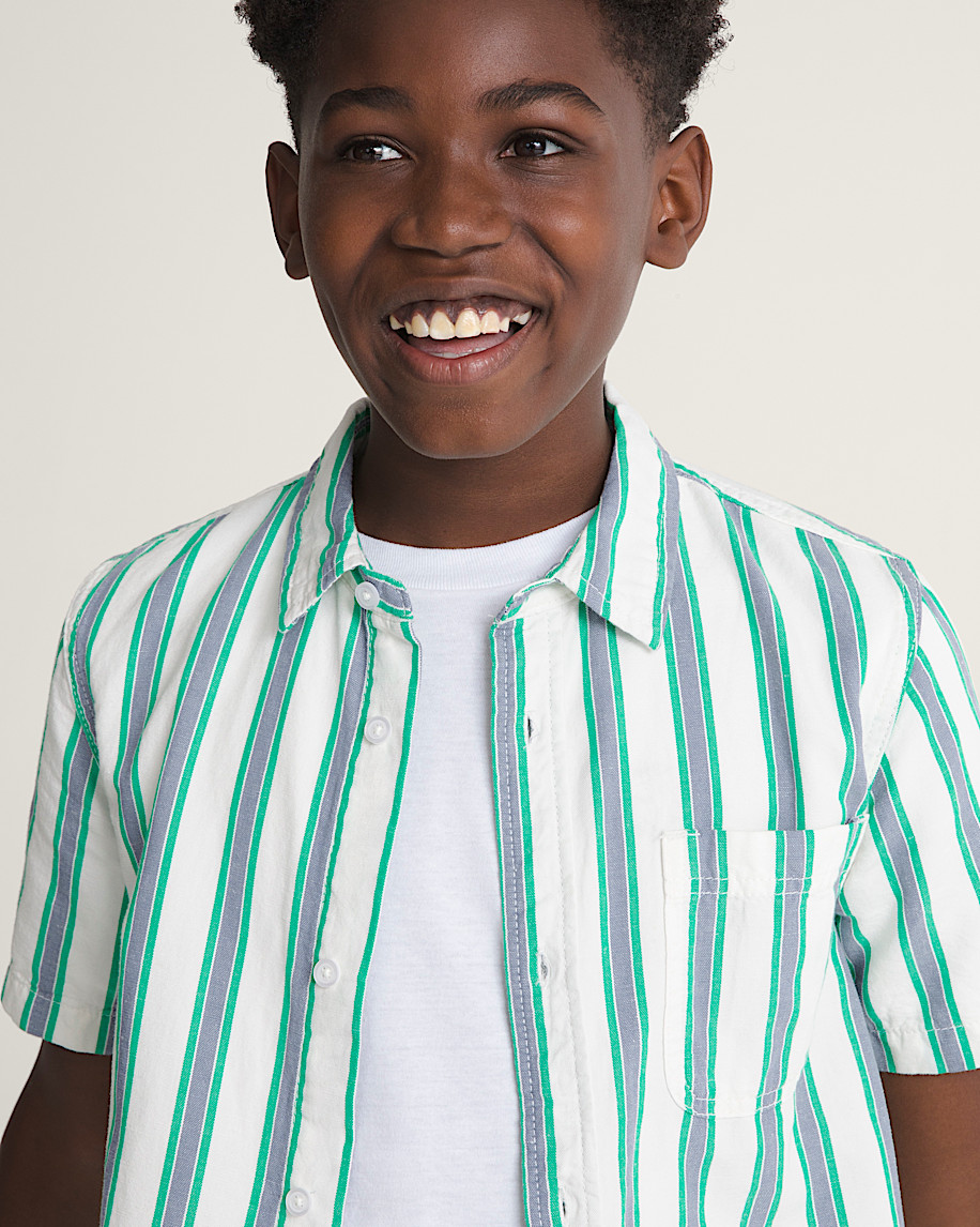 Kids Lawson Stripe Shirt VANS White  Vivid Verdant Green ALT4