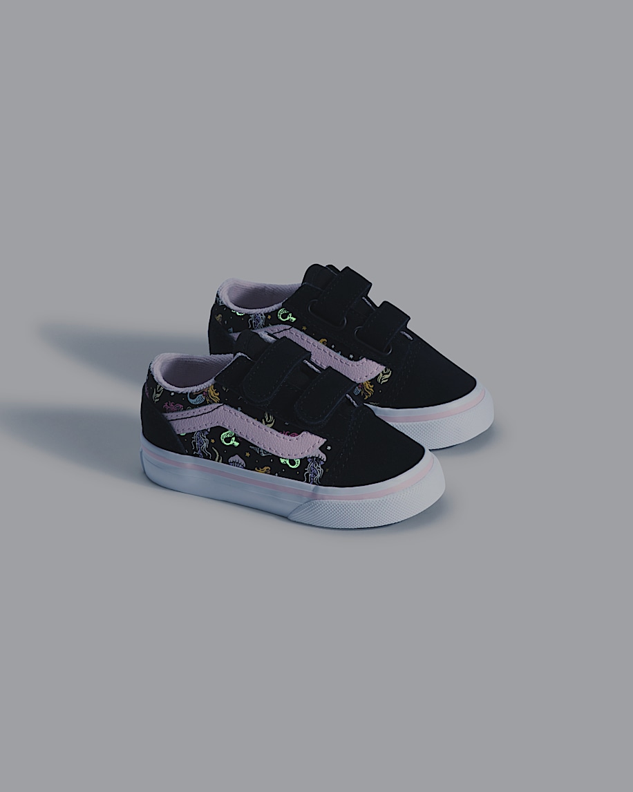 Toddler Old Skool V Shoe VANS GlowintheDark Black  Pastel Pink ALT4