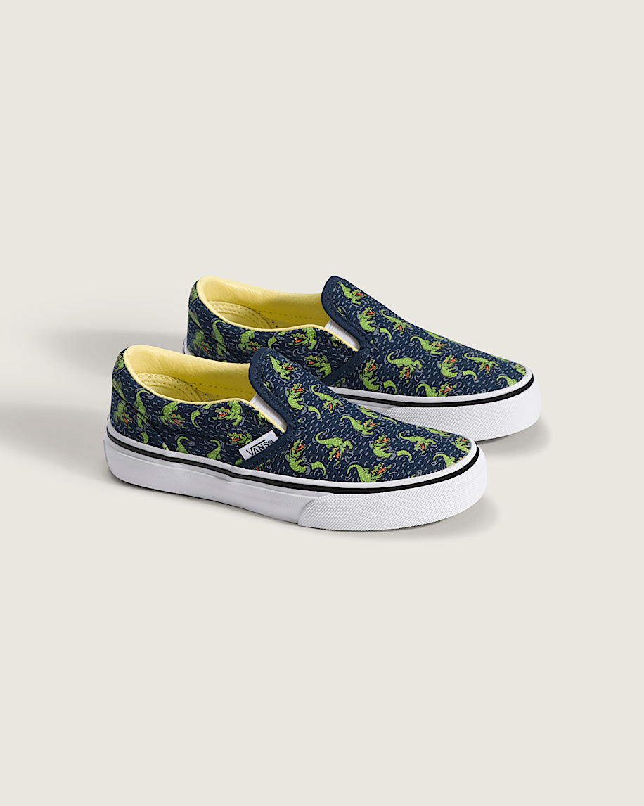 Little Kids Classic SlipOn Shoe VANS GlowintheDark Navy Blue  Yellow ALT1