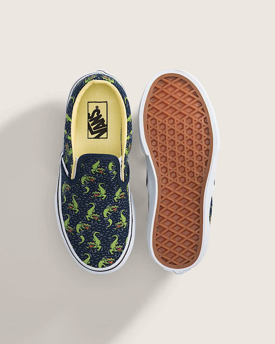 Little Kids Classic SlipOn Shoe VANS GlowintheDark Navy Blue  Yellow ALT3