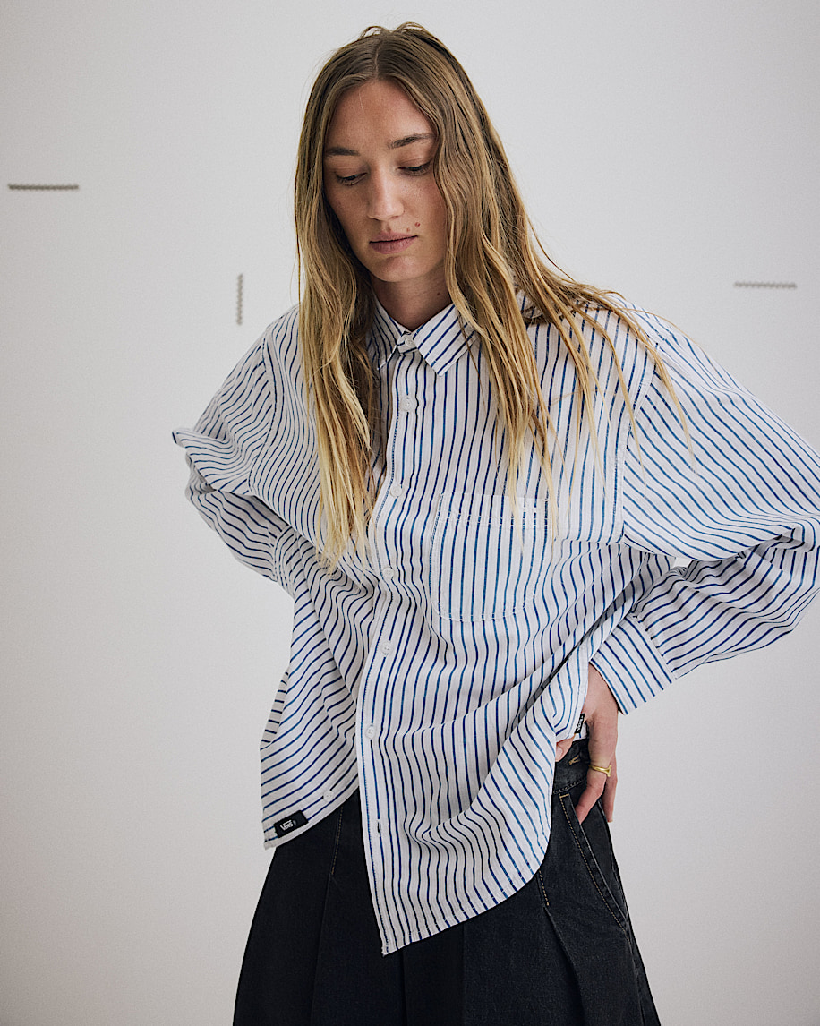 Premium Dobby Stripe Long Sleeve Shirt VANS White ALT5