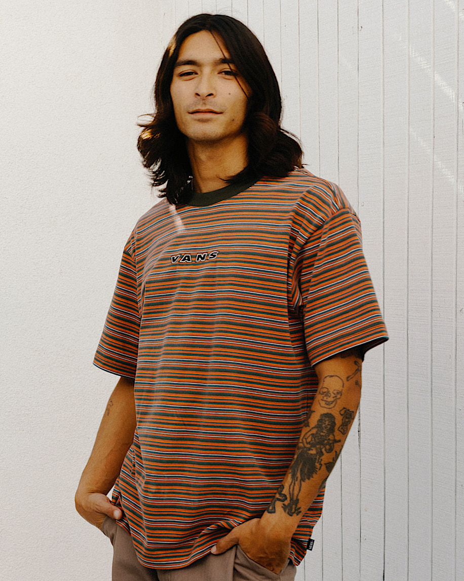 Chemise en tricot raye Cameron VANS Vert fougre obsidienne  Bronze ple ALT1