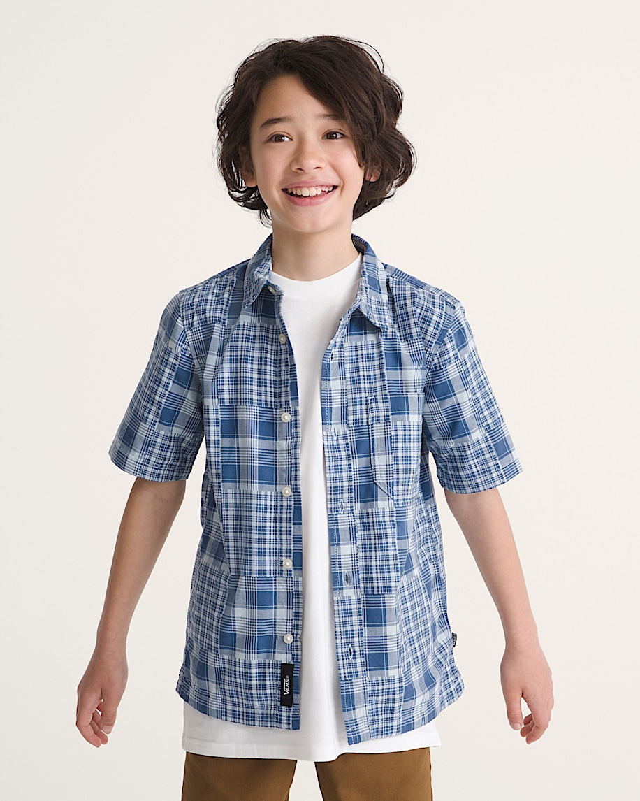 Kids Larkspur Plaid Shirt VANS True Navy Blue ALT2