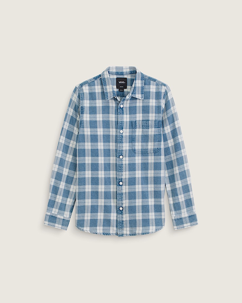Kids Lawson Solid Oxford Long Sleeve Shirt VANS Bleach Indigo HERO