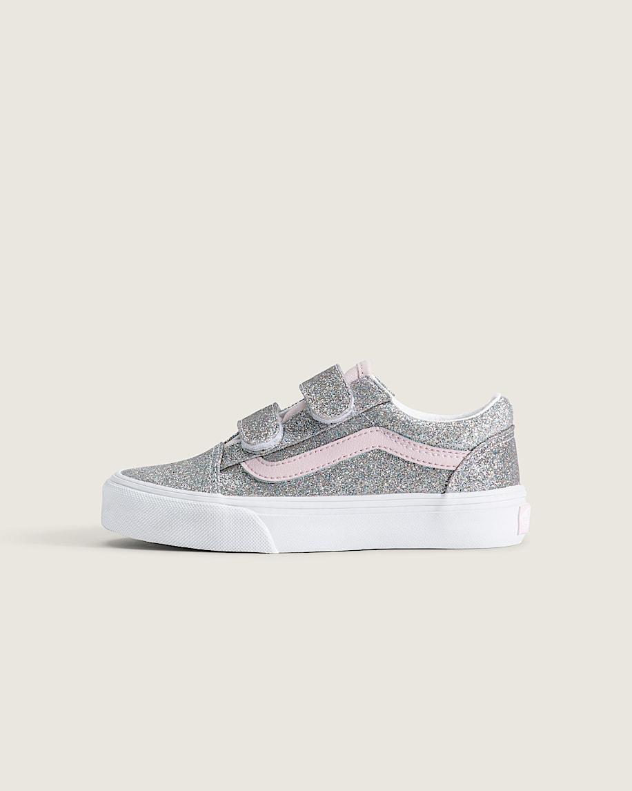 Little Kids Old Skool V Shoe VANS Glitter Silver  Pale Petal HERO