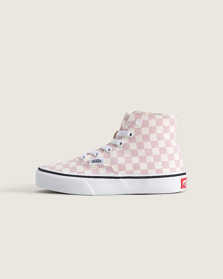 Little Kids Authentic Hi 20 Zip Shoe VANS Checkerboard Pale Petal Pink HERO
