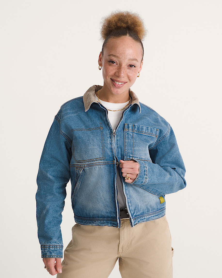 Nicola Cropped Chore Denim Jacket VANS Distressed Stone ALT2