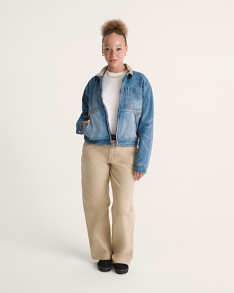 Nicola Cropped Chore Denim Jacket VANS Distressed Stone ALT4