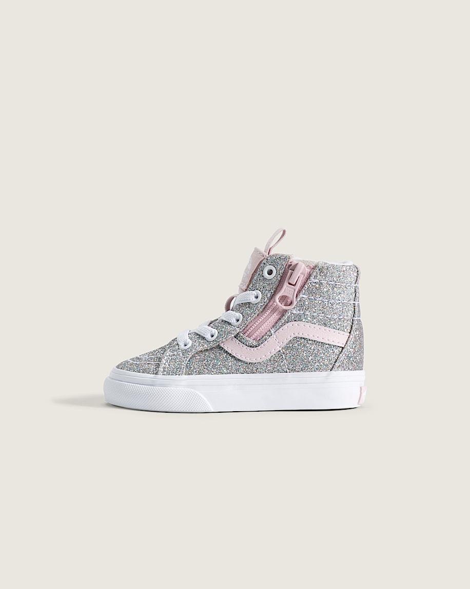 Toddler Sk8Hi Side Zip Shoe VANS Glitter Silver Grey  Pale Petal HERO