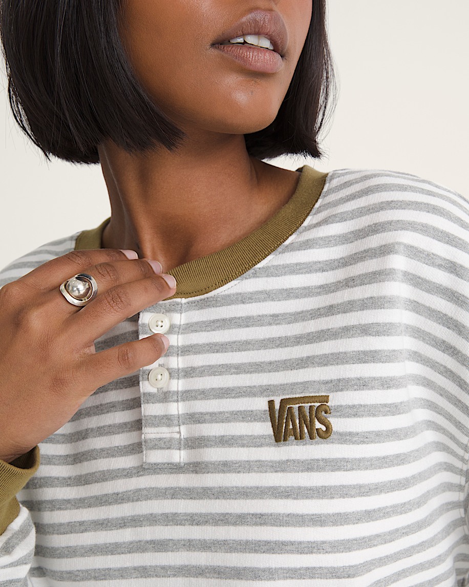 Molly Long Sleeve Henley VANS Marshmallow White  Cement Heather Grey ALT4