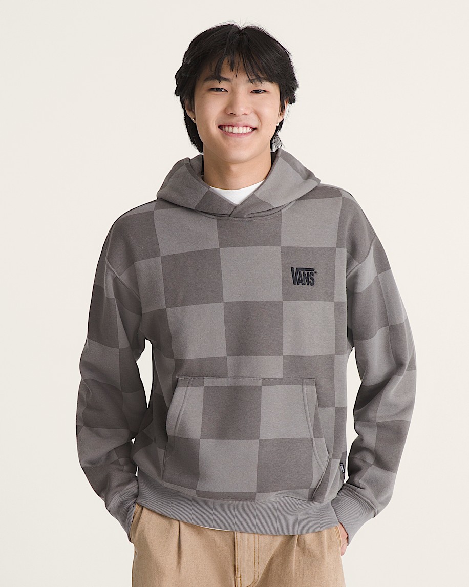 Stretch Logo Checkerboard Pullover Hoodie VANS Pewter ALT2