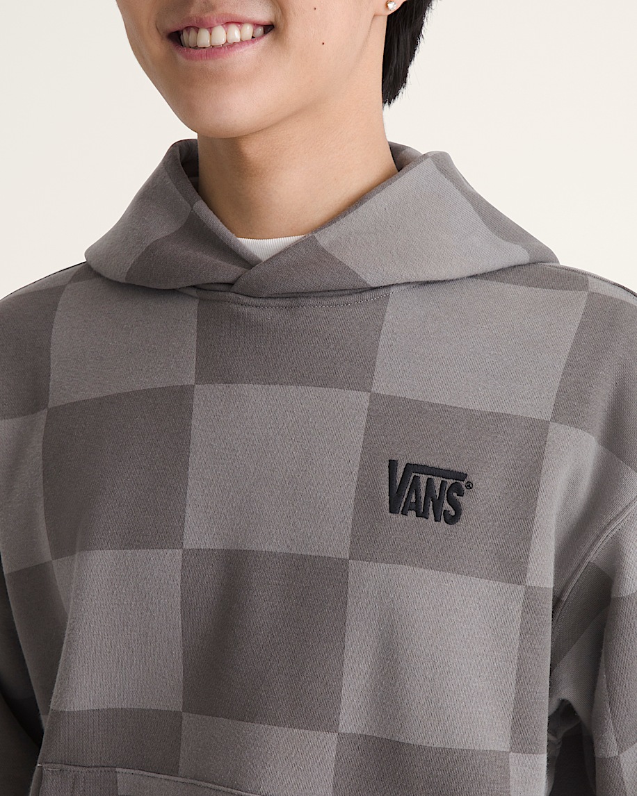 Stretch Logo Checkerboard Pullover Hoodie VANS Pewter ALT4