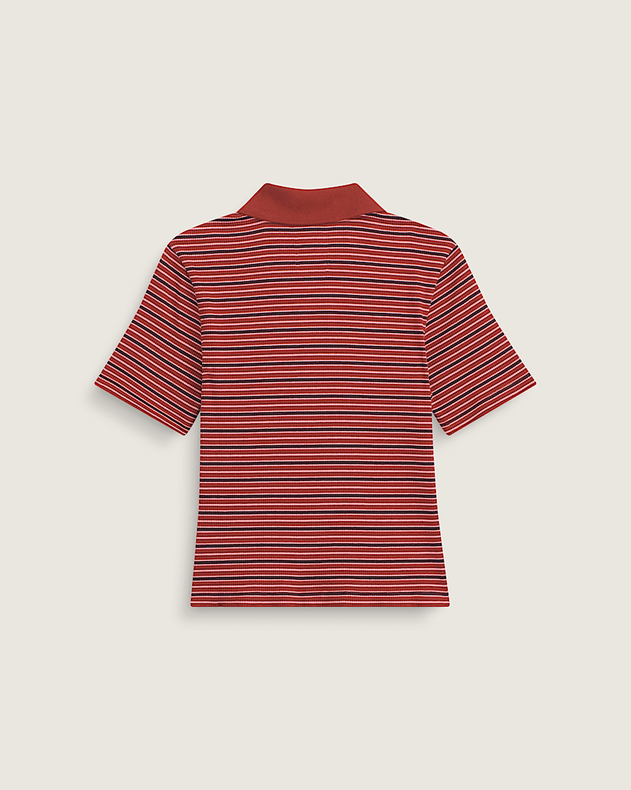 Priscilla Stripe Polo Shirt VANS Poppy Ember Red ALT1