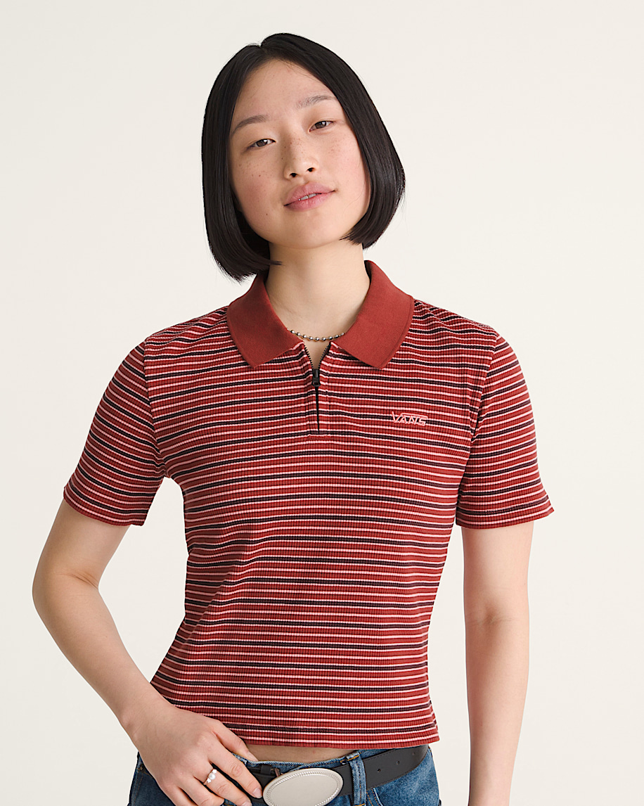 Priscilla Stripe Polo Shirt VANS Poppy Ember Red ALT2
