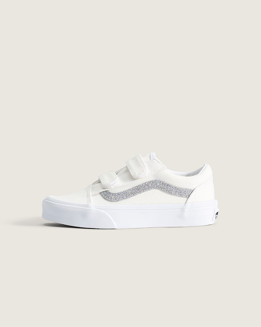 Little Kids Old Skool V Shoe VANS Glitter White  Silver Grey HERO