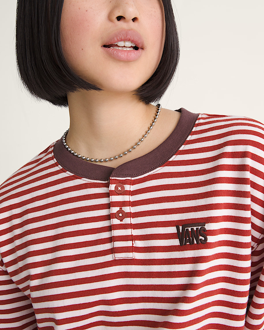 Molly Long Sleeve Henley VANS Pale Petal Pink  Poppy Ember Red ALT4