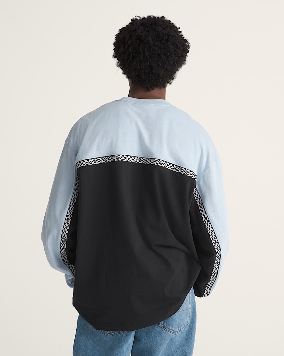 Blocked Checkerboard Long Sleeve Knit VANS Soft Slate Blue  Black ALT1