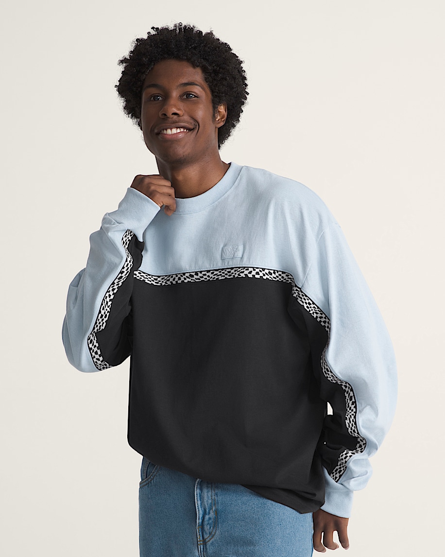 Blocked Checkerboard Long Sleeve Knit VANS Soft Slate Blue  Black HERO