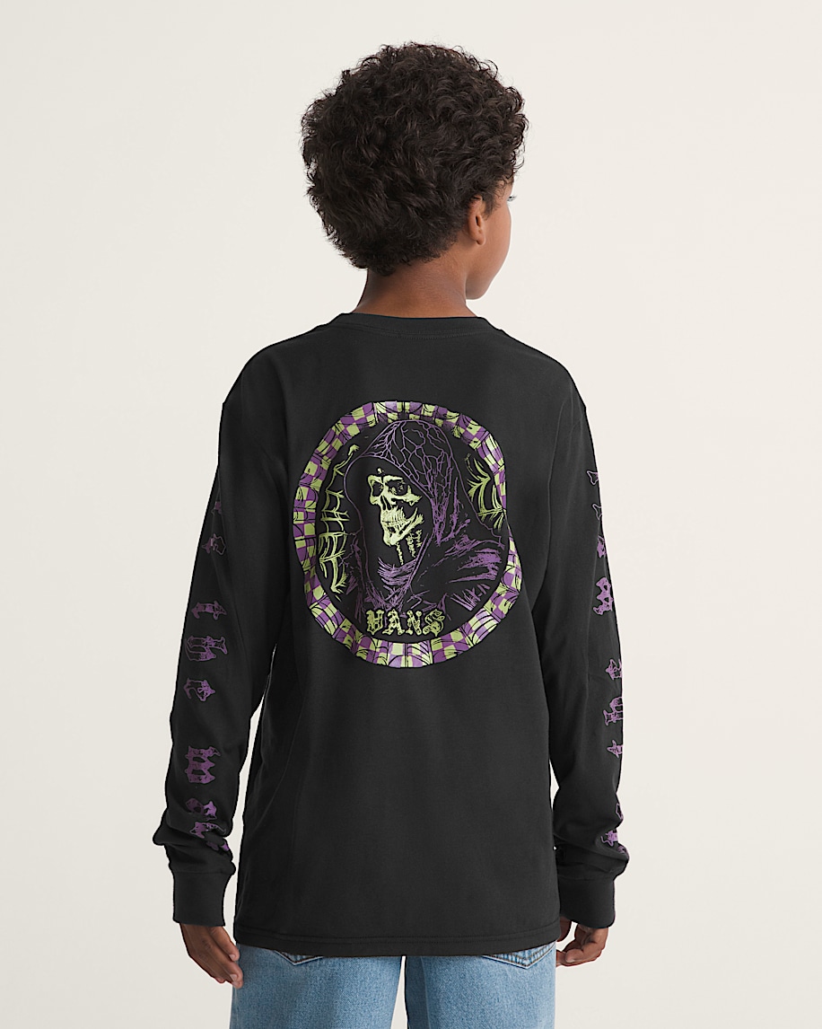 Kids Webbed Reaper Long Sleeve TShirt VANS GlowintheDark  Black ALT4