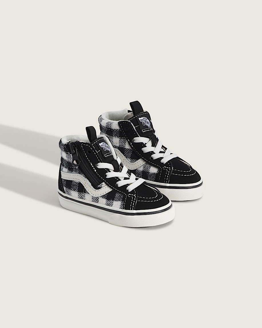 Toddler Sk8Hi Side Zip Shoe VANS Buffalo Plaid Marshmallow White  Black ALT1