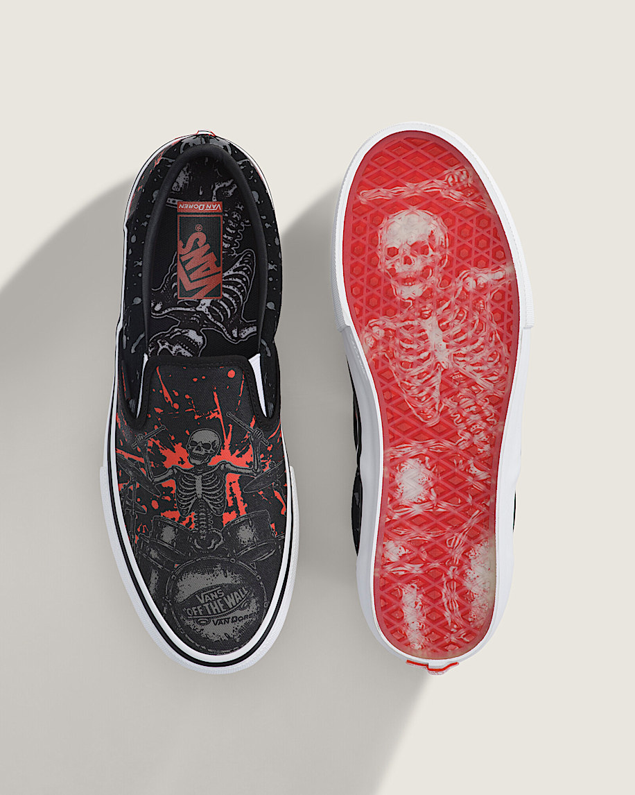 Van Doren Approved x Skate SlipOn Shoe VANS GlowintheDark Skeleton Black  Orange ALT3