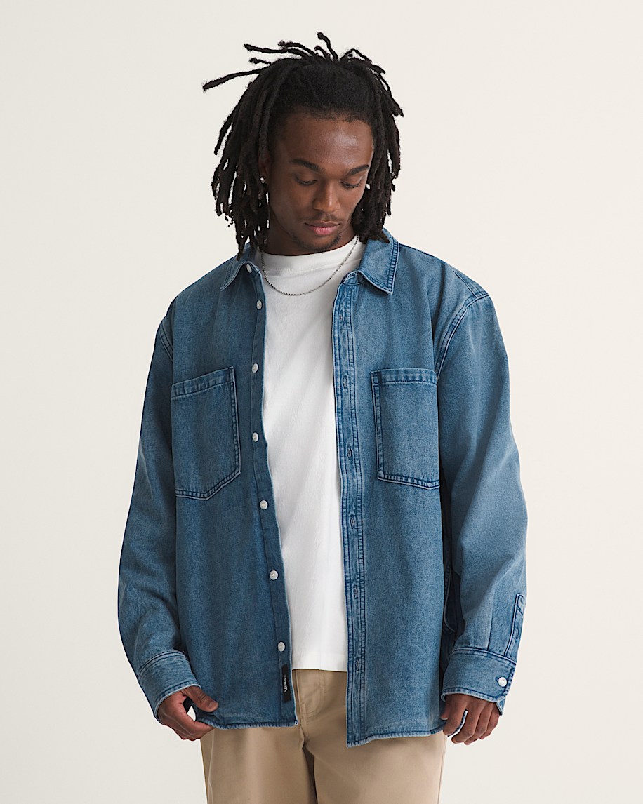 McGill Flannel Lined Long Sleeve Shacket VANS Light Vintage Wash Blue ALT2