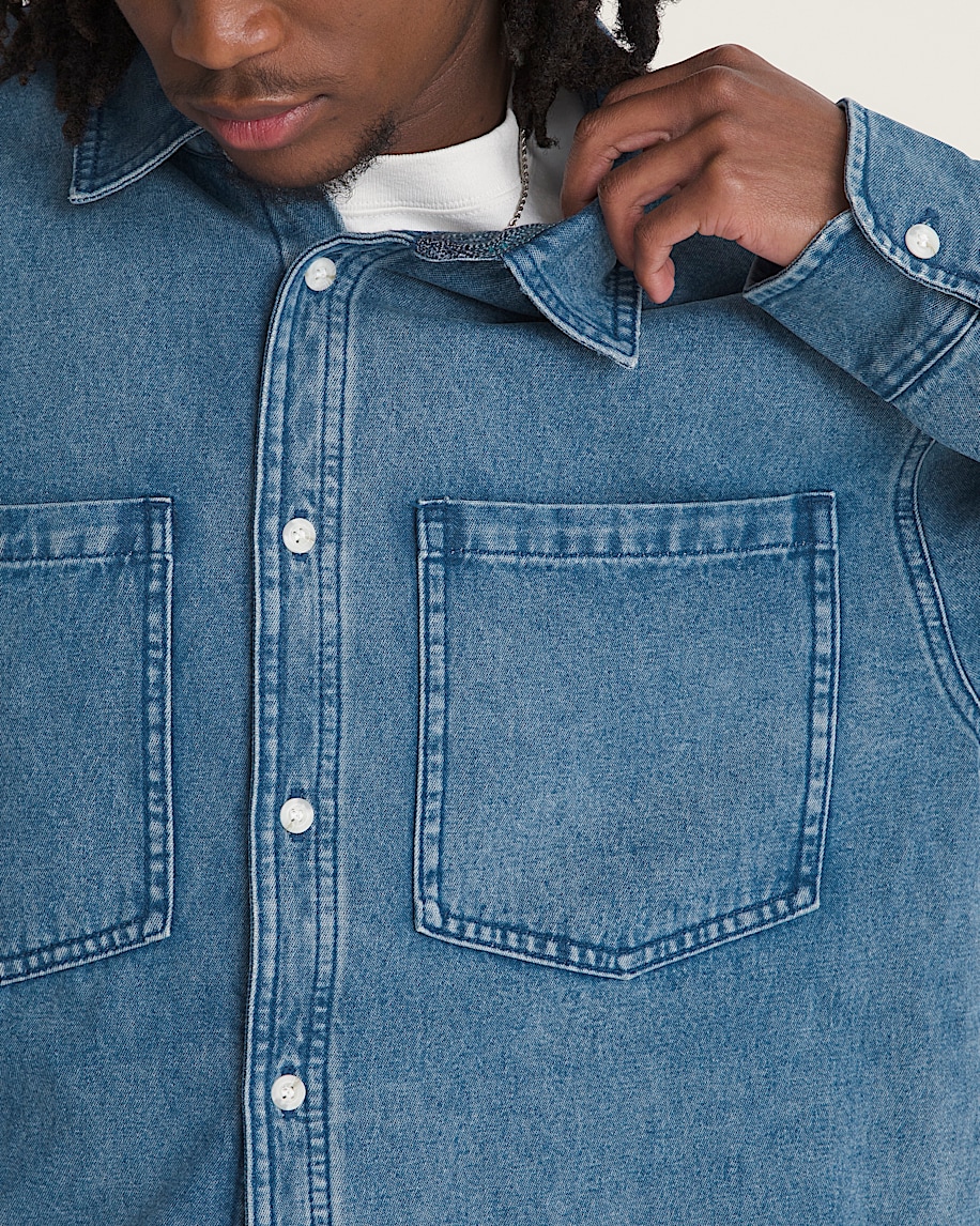 McGill Flannel Lined Long Sleeve Shacket VANS Light Vintage Wash Blue ALT4