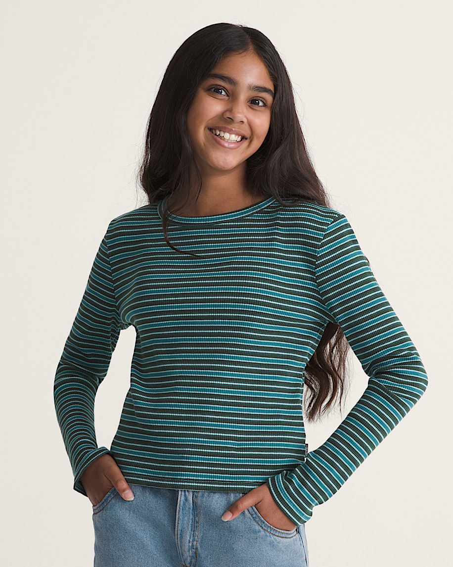 Kids Lilly Knit Long Sleeve Tee VANS Teal Melody Blue ALT2