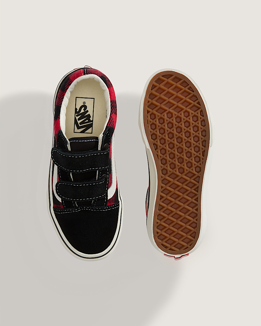 Little Kids Old Skool V Shoe VANS Buffalo Plaid Racing Red  Black ALT2