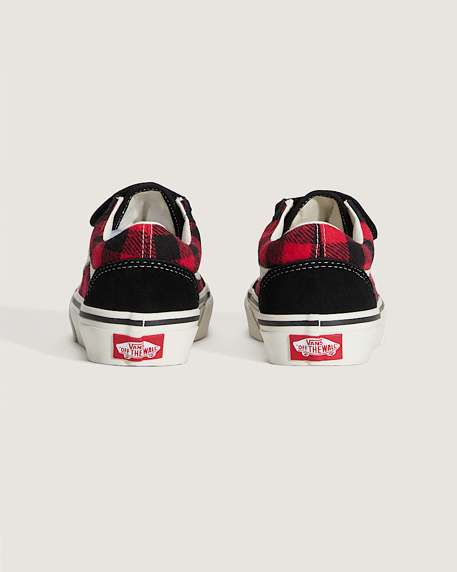 Little Kids Old Skool V Shoe VANS Buffalo Plaid Racing Red  Black ALT3