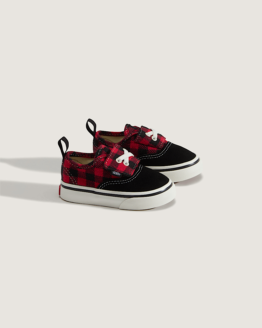 Toddler Authentic Elastic V Shoe VANS Buffalo Plaid Racing Red  Black ALT2