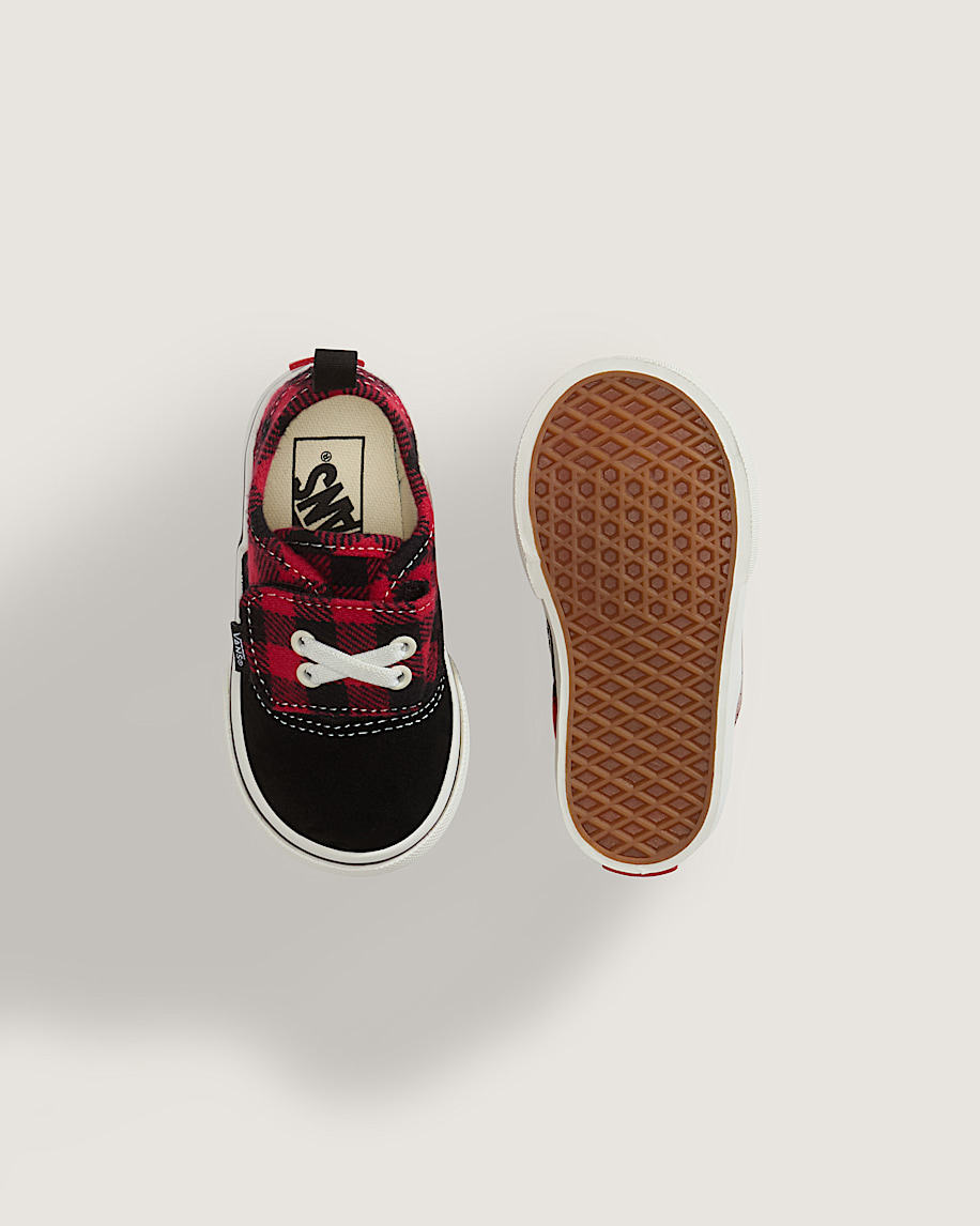Toddler Authentic Elastic V Shoe VANS Buffalo Plaid Racing Red  Black ALT3