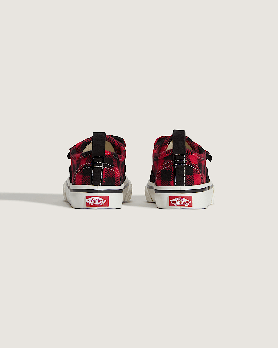 Toddler Authentic Elastic V Shoe VANS Buffalo Plaid Racing Red  Black ALT4