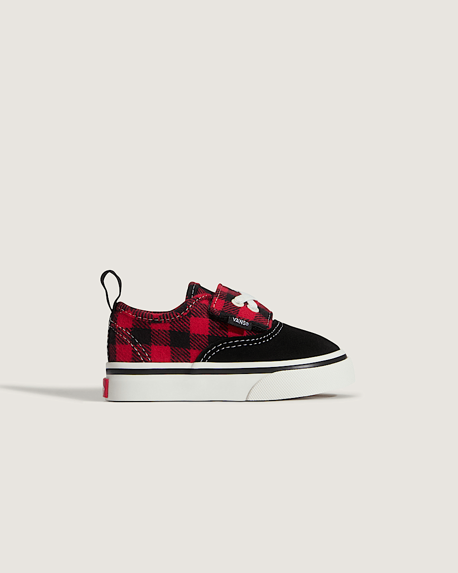 Toddler Authentic Elastic V Shoe VANS Buffalo Plaid Racing Red  Black ALT5
