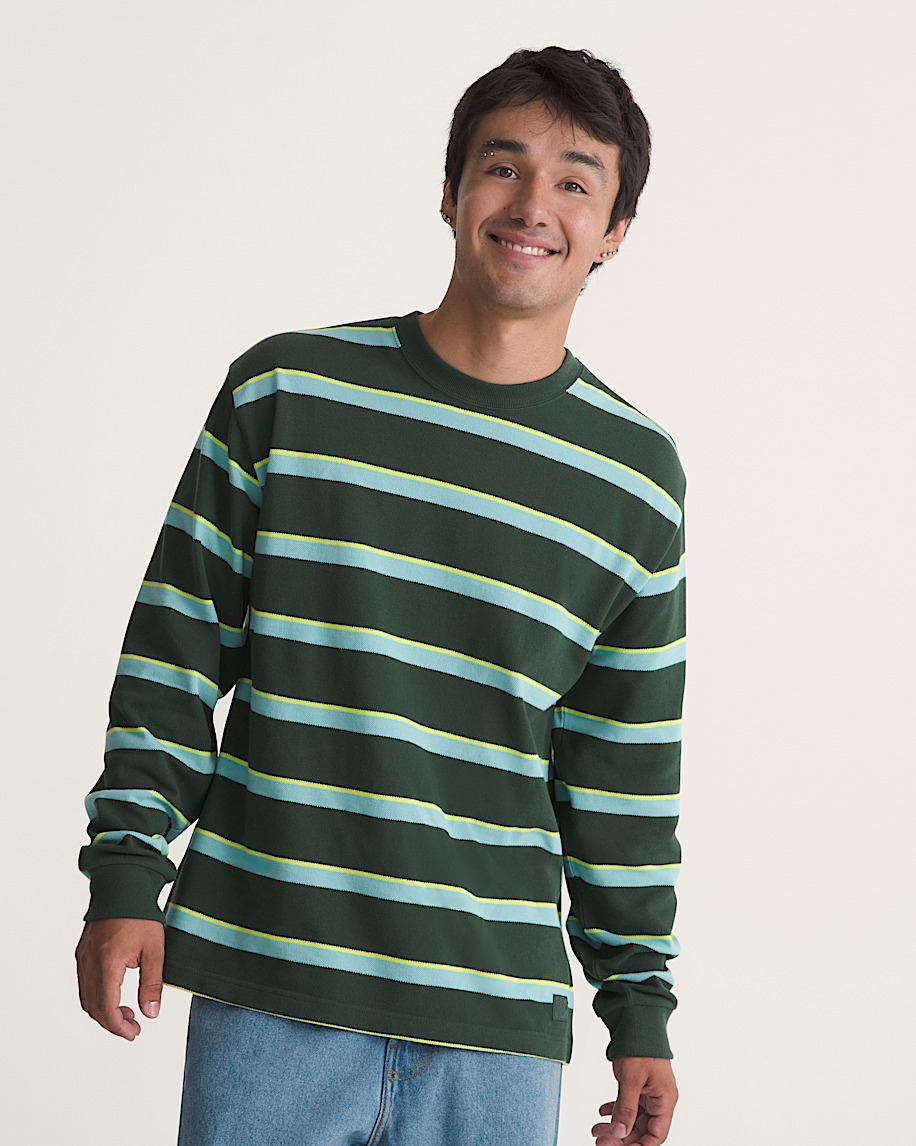 Vorlop Stripe Long Sleeve Knit VANS Oil Green ALT2
