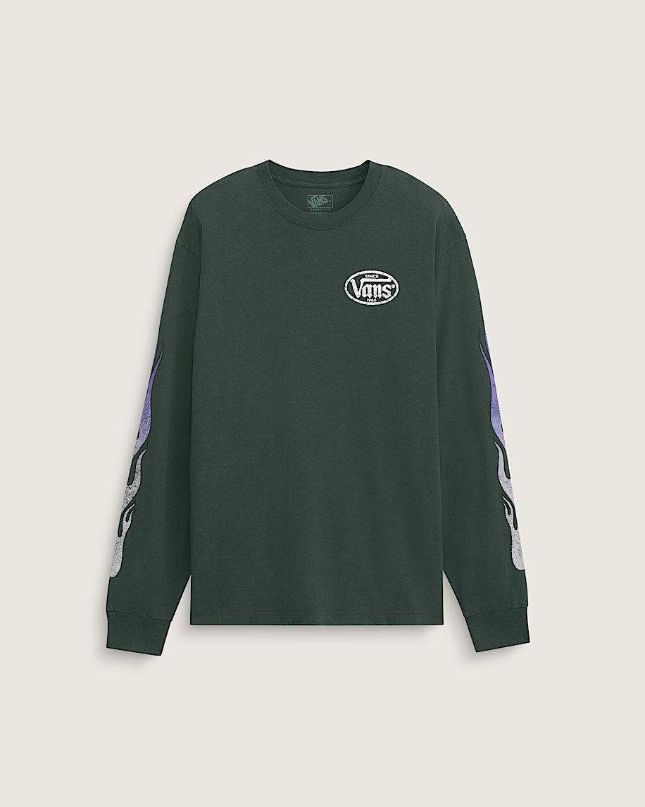 Burnin Up Long Sleeve Tee VANS Oil Green HERO