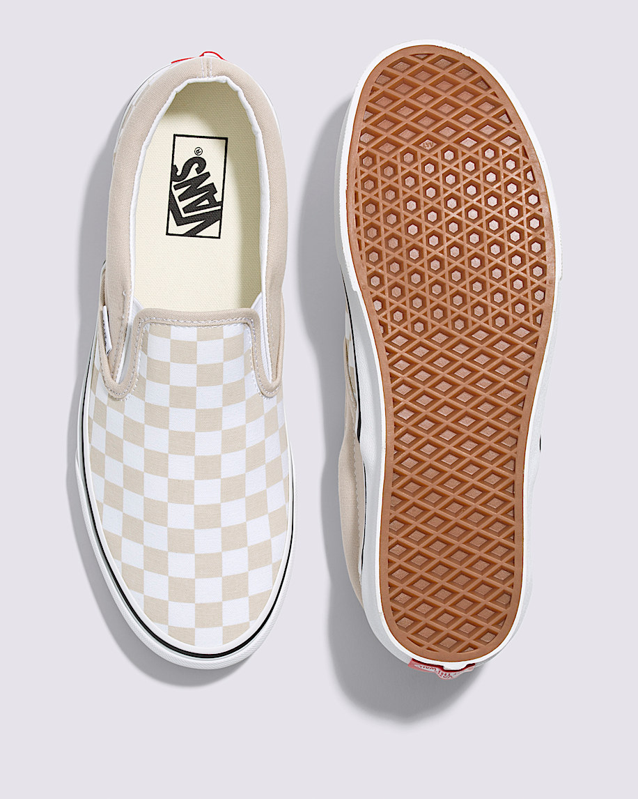Classic Slip On Checkerboard Shoe In French Oak Beige White Vans Classic Slip On Checkerboard Shoe In French Oak Beige White Vans