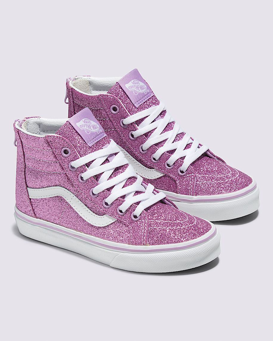 Hi✨✨ Little Kids Sk8-Hi Zip Glitter Shoe in Lilac Purple | Vans