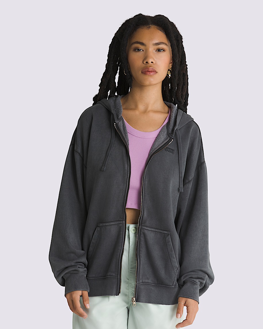Everyday Oversized Full Zip Hoodie in Washed Black | Vans