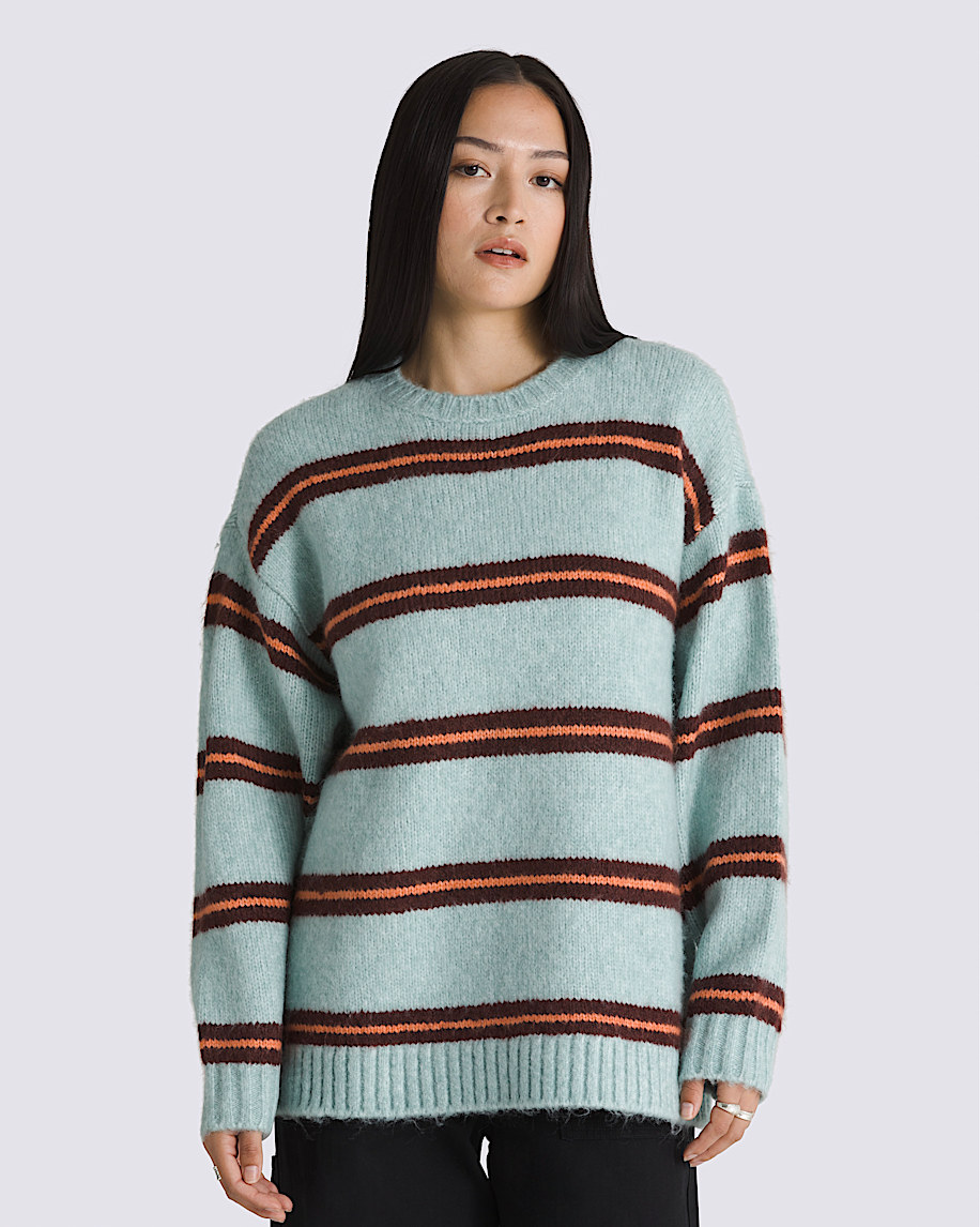 Suzie Stripe Crew Sweater in Mist Blue | Vans Suzie Stripe Crew Sweater in Mist Blue | Vans