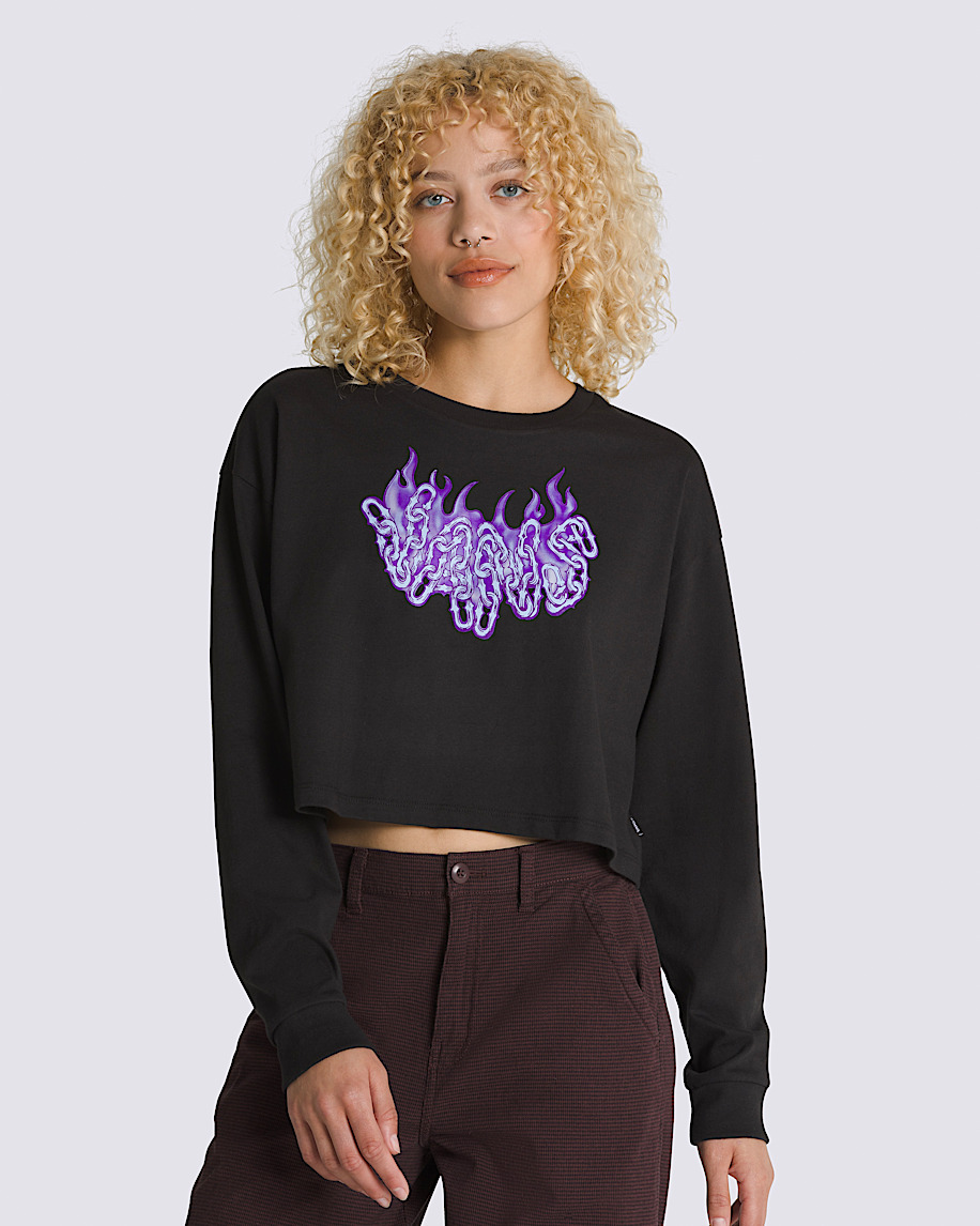 Hot Links Relaxed Long Sleeve Crop T-Shirt in Black | Vans