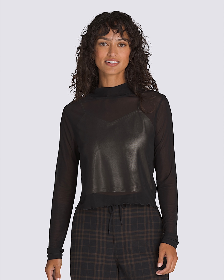 Mesh Satin Long Sleeve Top - 2