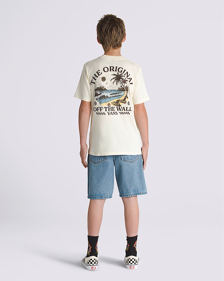 Kids Check-5 Baggy Denim Shorts in Stonewash Blue | Vans